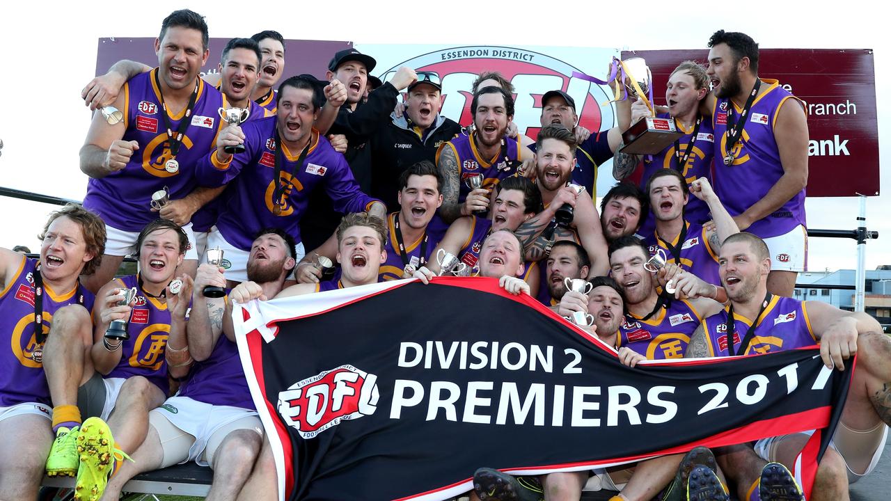 Jacana players celebrate last year’s premiership. Picture: Mark Dadswell