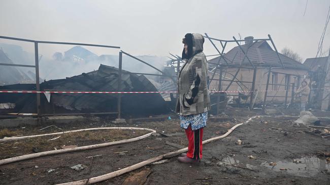 Houses were destroyed in a drone strike in Kharkiv, on December 25. Picture: AFP.