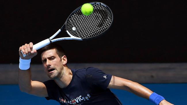 Novak Djokovic during a practice session ahead of the Australian Open. Picture: AFP.