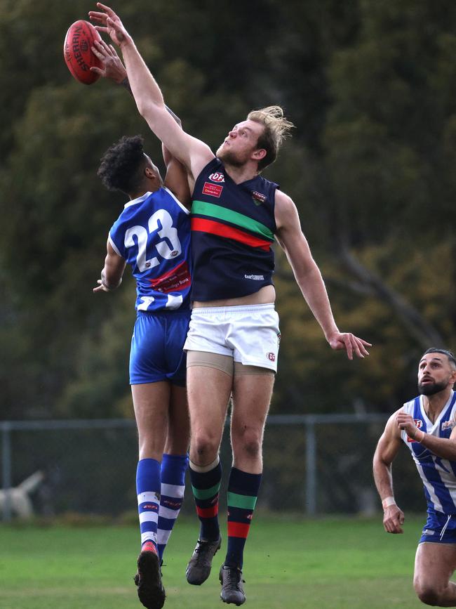 EDFL: Thomas Einerman wins the tap for Northern Saints. Picture: Hamish Blair