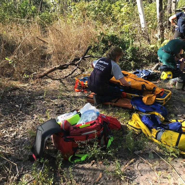 Scenes from the highly technical CareFlight NT Rescue Helicopter retrieval of stricken Herbert horse rider Lena Walsh, 38, at Girraween on April 27, 2024. Picture: Supplied