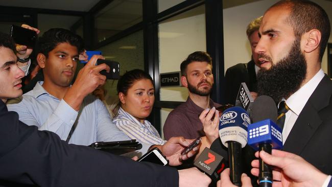 Bachar Houli speaks to the media after receiving a four-week suspension. Picture: Getty Images