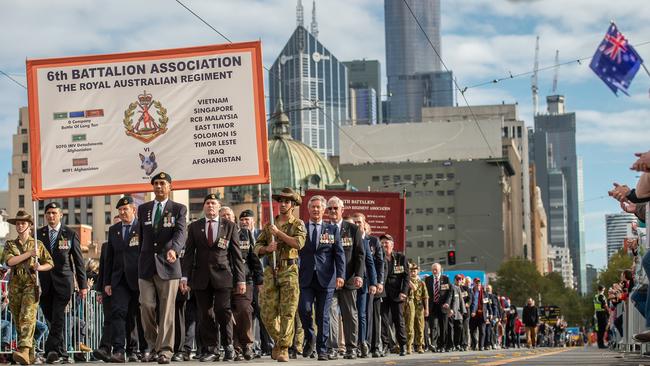 Melbourne's Anzac Day march in 2019. Picture: Jason Edwards