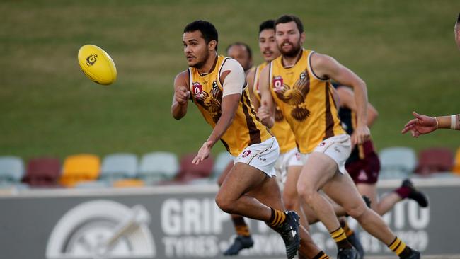 2019 AFL Cairns Seniors Semi Final between Cairns City Lions and Manunda Hawks at Cazalys Stadium. Hawks' Duncan Seden. PICTURE: STEWART MCLEAN