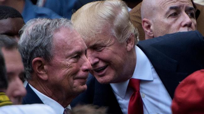 Donald Trump speaks to Michael Bloomberg. Picture: AFP