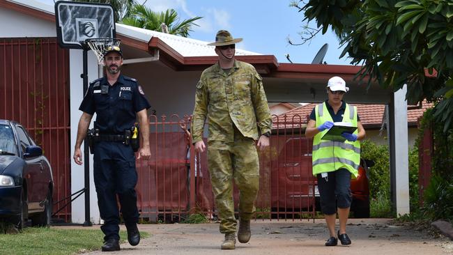 Northern Territory Police and public health officers will now be joined by the army to conduct spot health and safety checks on people who are in mandatory 14 day quarantine in Darwin. Picture: Will Zwar