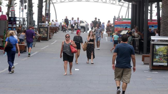 Foot traffic through Surfers Paradise during day one of vaccine mandates. Picture: Richard Gosling