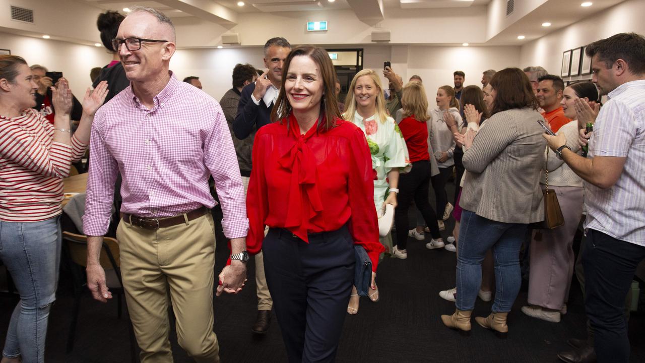 Cressida and James O'Hanlon on polling day with the Premier and his wife on March 23, 2024 Picture: Brett Hartwig