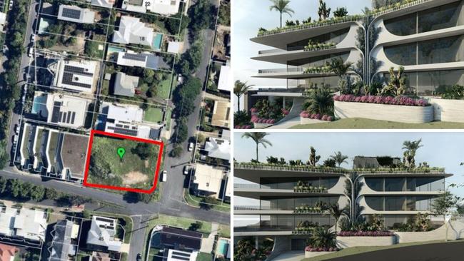 Aerial view of the Balmoral Hill site and (right) artist's impressions of the unit project.