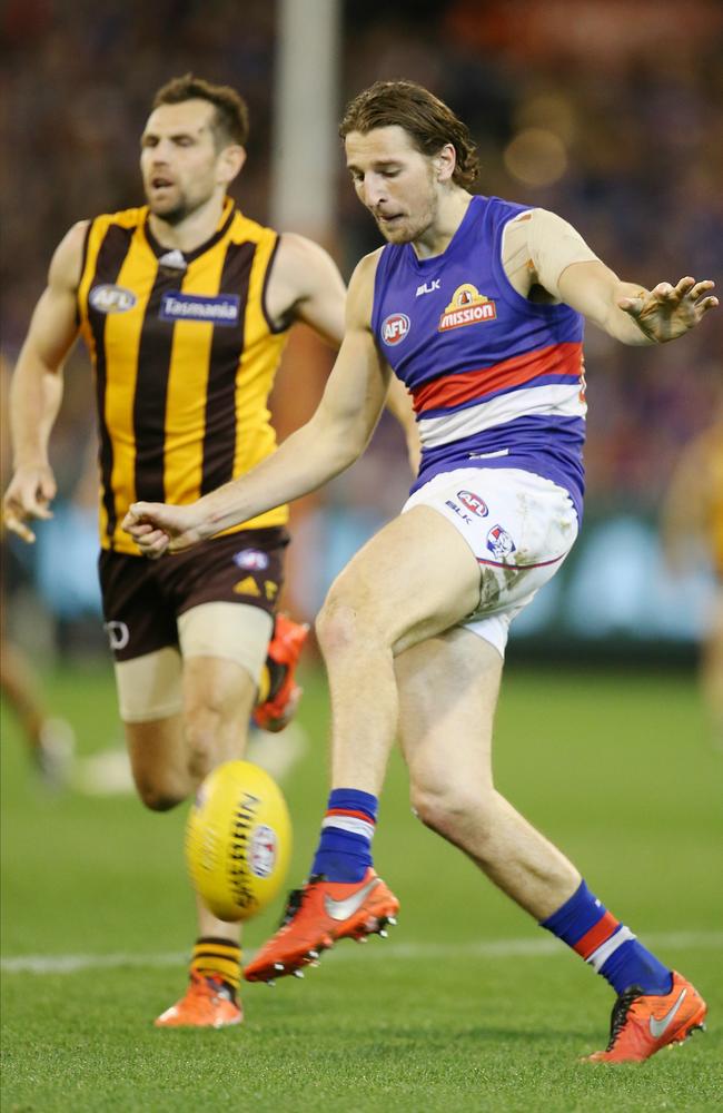 The Bont cut off Hodgey’s handball and found Tory Dickson. Picture: Michael Klein