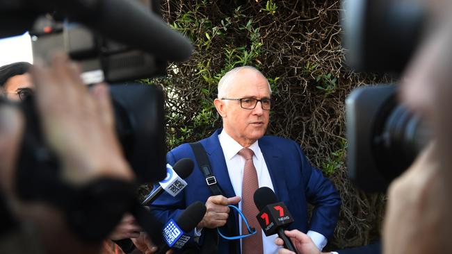 Former prime minister Malcolm Turnbull speaks to the media as he leaves his residence in Point Piper on Monday. Picture: AAP