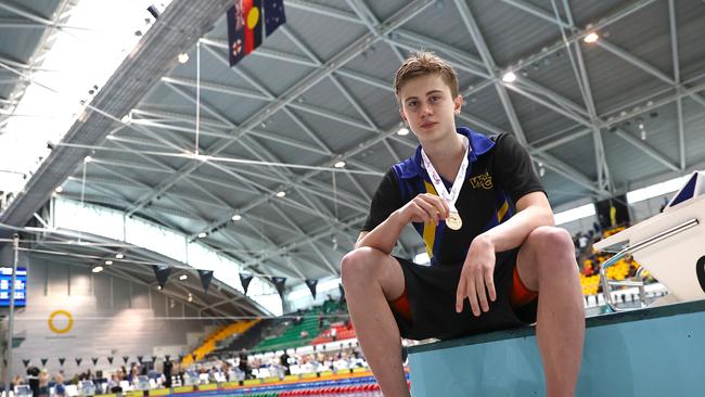 Noah Kemp of Windsor poses for a portrait during the NSW Junior Swimming State Age Championships at the Sydney Olympic Park Aquatic Centre.