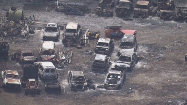 Cars and sheds were lost to fires in the Peel Region, just south of Perth. Picture: 9 News