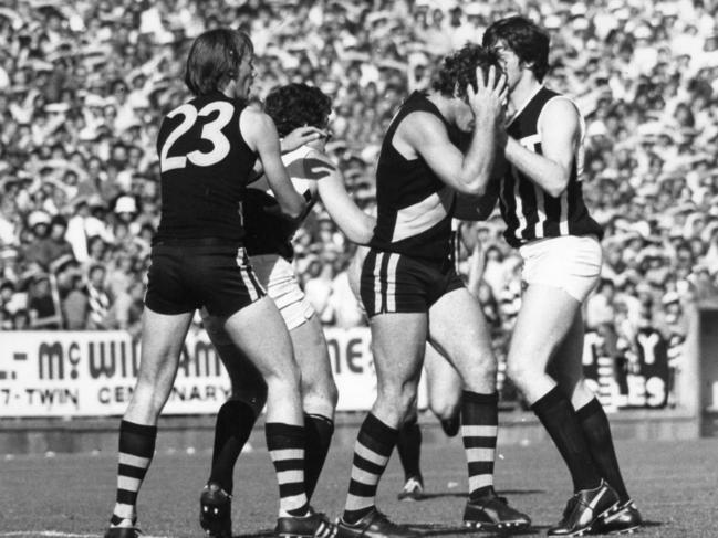 hris Hercock, Tim Evans, Fred Phillis and Trevor Sarnell during the 1977 SANFL decider.