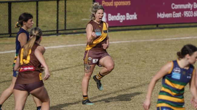 VAFA: Kew’s Tara Donnan celebrates a goal. Picture: Valeriu Campan