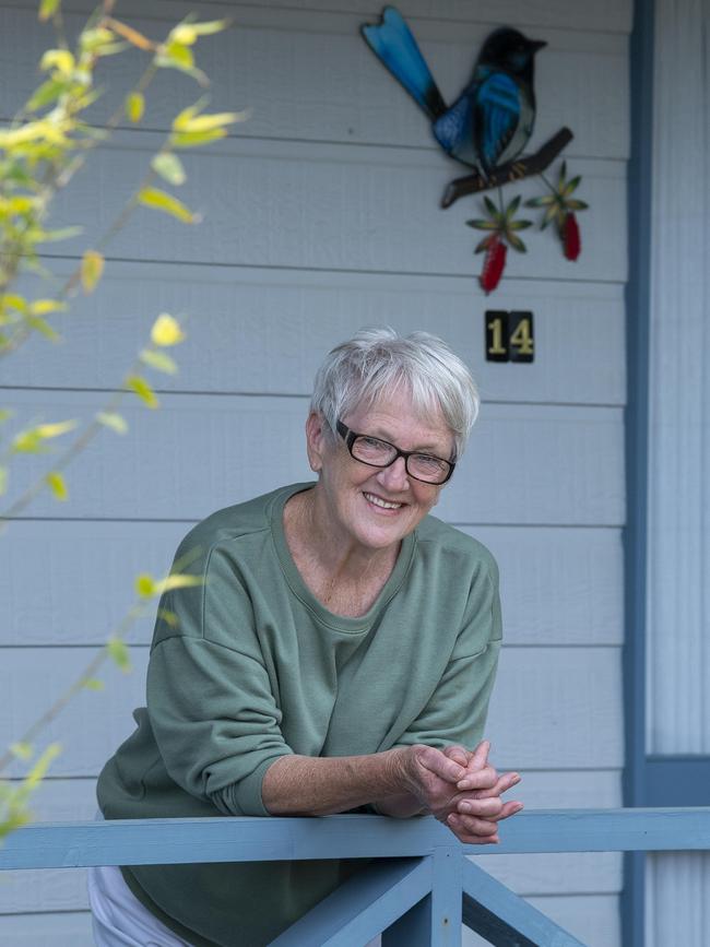 Heather Webster on the porch of her home in Rosetta Retirement Village at Victor Harbor. Picture: Mark Brake