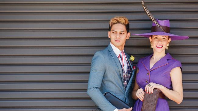 Christine Spielmann and Sherlon Garbo are the NT finalists in the Myer Fashions on your Front Lawn comp, a virtual FOTF comp for the Melbourne Cup. Picture GLENN CAMPBELL