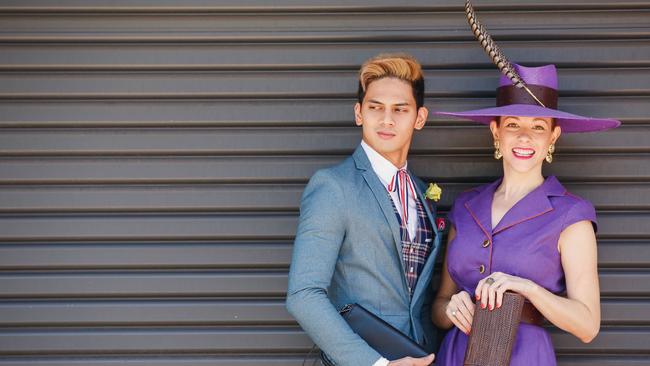 Christine Spielmann and Sherlon Garbo are the NT finalists in the Myer Fashions on your Front Lawn comp, a virtual FOTF comp for the Melbourne Cup. Picture GLENN CAMPBELL