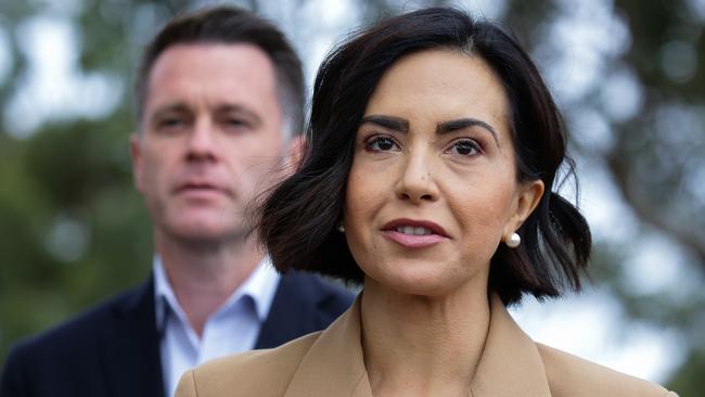 Opposition Leader Chris Minns and Labor’s education spokeswoman Prue Car. Picture: NCA NewsWire/Gaye Gerard