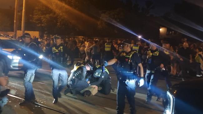 Pro-Palestinian protesters were pepper sprayed in a chaotic clash with police outside a Caulfield synagogue in Melbourne.