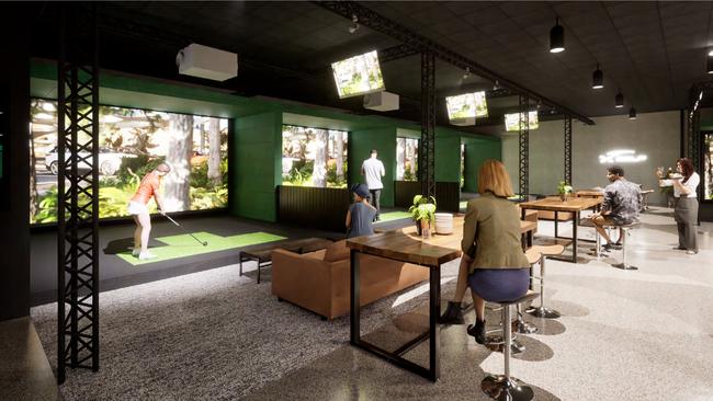 A render of what the X-Golf simulators will look like when it opens. Picture: Supplied.