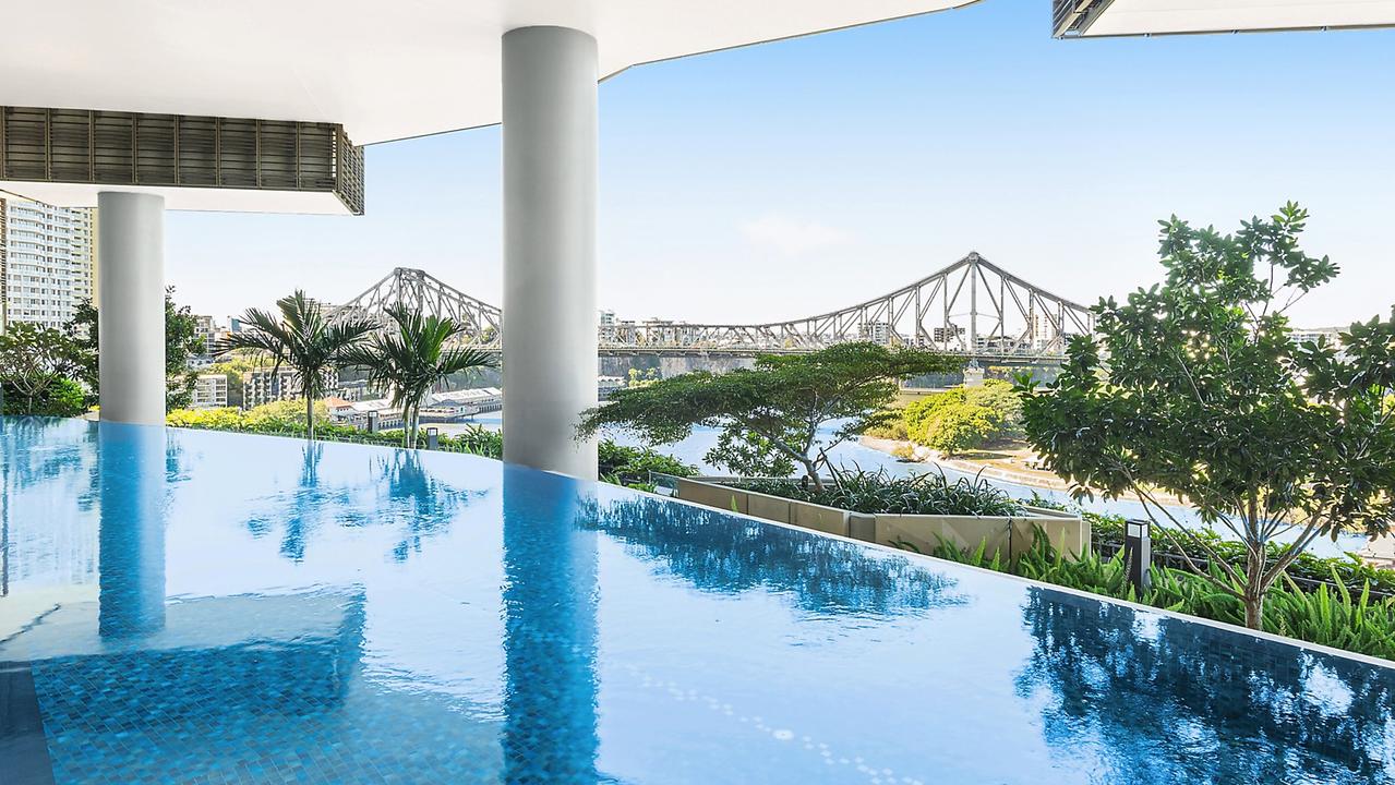 The 25m infinity-edge pool overlooking the Story Bridge at 443 Queen St, Brisbane CBD. Image supplied.