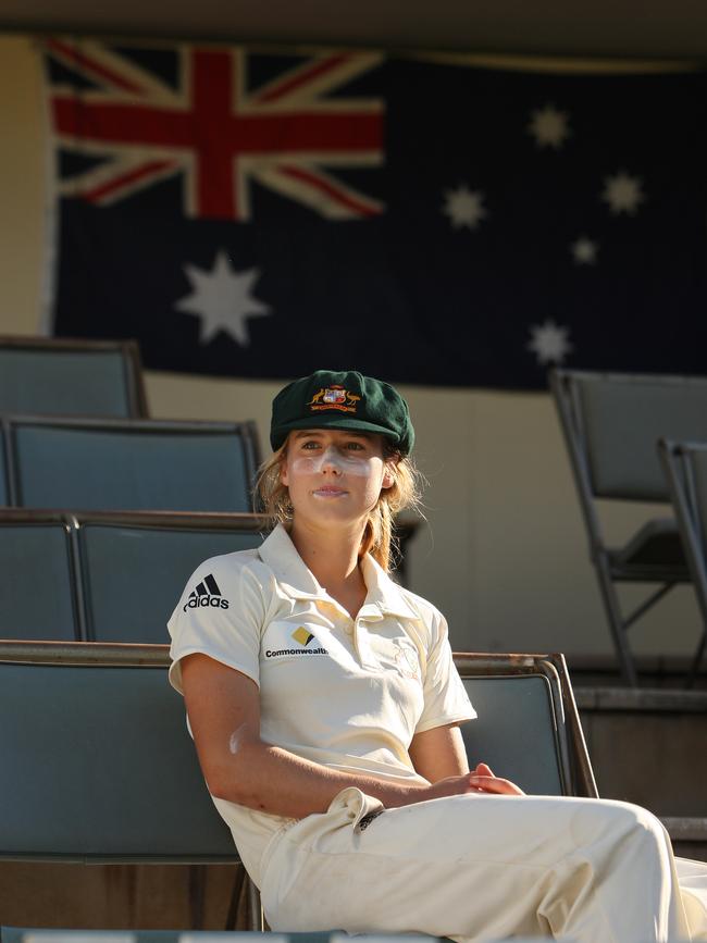 Ellyse Perry on the day of her Test debut at Bradman Oval, Bowral.