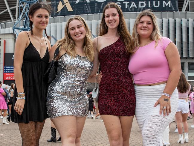 SYDNEY, AUSTRALIA - Daily Telegraph Photos February 26, 2024: Zara, Amy, Emily and Faith at Taylor Swift's The Eras Tour concert held at Accor Stadium in Sydney. Picture: Christian Gilles