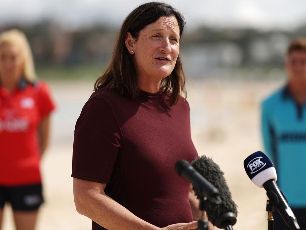 Netball Australia CEO Stacey West speaking to media at the Suncorp Super Netball season launch. Picture: Matt King/Getty Images for Super Netball