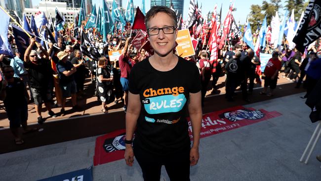 ACTU Secretary Sally McManus at a rally outside Parliament in Perth. Picture: Colin Murty