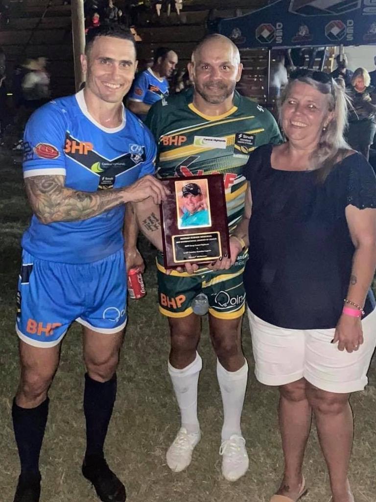 Simone Devon presented the Nathan Turner Memorial Trophy to skippers PJ Marsh (left) and Matt Bowen.