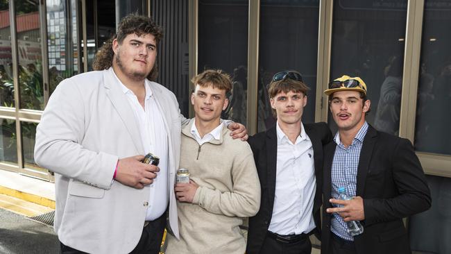 At Weetwood raceday are (from left) Bailey Ward, Harrison Mortimer, Mitchell Wade and Connor Westcott at Clifford Park, Saturday, September 28, 2024. Picture: Kevin Farmer