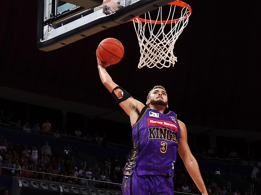 DJ Hogg dunks during the round seven NBL match between Sydney Kings and Brisbane Bullets at Qudos Bank Arena. Photo: Mark Kolbe/Getty Images.