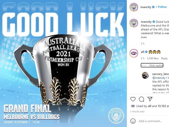 Man City baffled fans with this post. Photo: Instagram