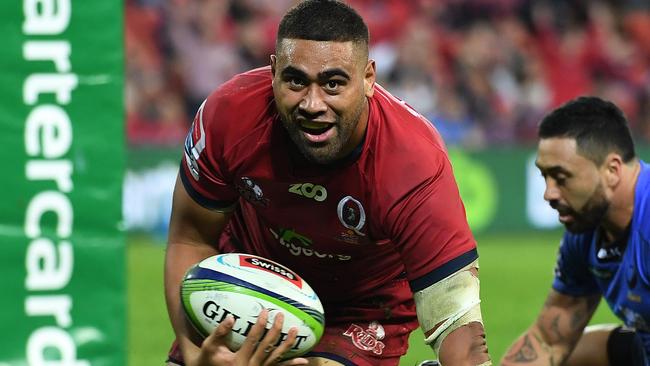 Lukhan Tui of the Queensland Reds smiles after scoring a try during their Round 14 Super Rugby game against the Western Force at Suncorp Stadium in Brisbane, Friday, May 26, 2017. (AAP Image/Dan Peled) NO ARCHIVING, EDITORIAL USE ONLY