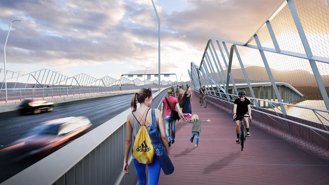 Artists impressions of the $65 million commitment to upgrade the Tasman Bridge.