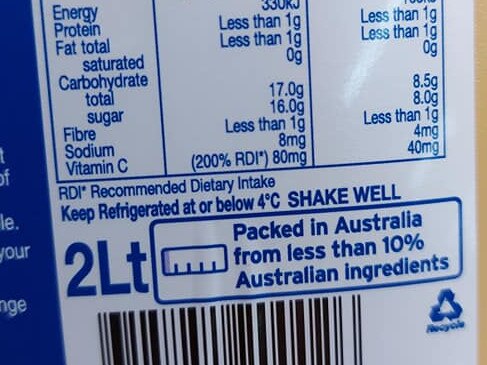 A juice company has been slammed for its Aussie claims.