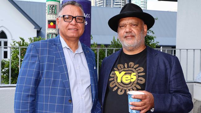 Co-convenor of Liberals for Yes Sean Gordon with Noel Pearson, who drove the Empowered Communities model, in Brisbane during the voice referendum campaign. Picture: NCA NewsWire / Tertius Pickard