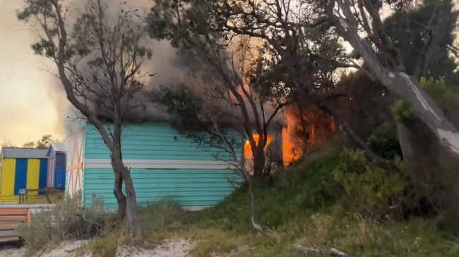 The owner of this beach box was first alerted to the blaze by a Facebook post. Picture: Southern Mornington Peninsula Noticeboard.