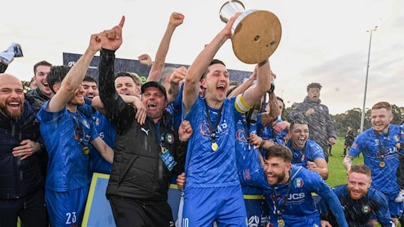 Avondale lifts the NPL Victoria premiership cup. Picture: Mark Avellino