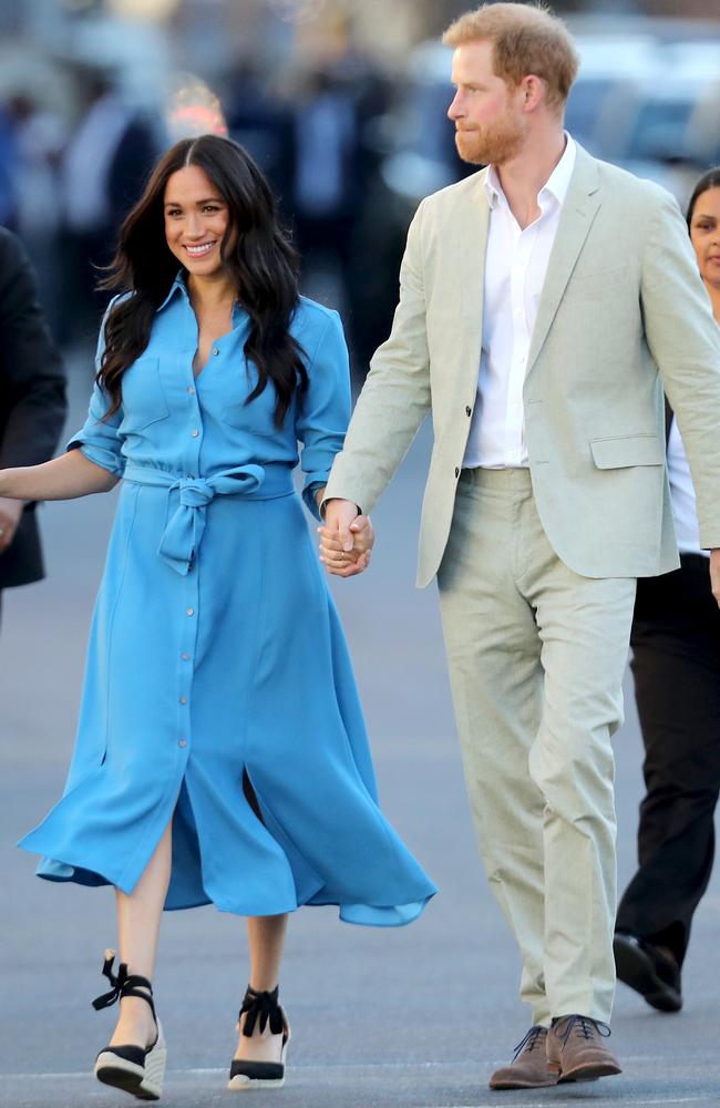 Meghan and Harry had a costume change for their visit to the District Six Museum in Cape Town. Picture: Chris Jackson/Getty Images