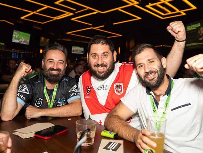 NRL fans Anthony Mamo, Kevin Dias and Jason Dias at the SuperCoach Viva Non-Vegas Party at the Star Casino in Sydney to mark the NRL season kicking off with two historic games in Las Vegas.Photo: Tom Parrish