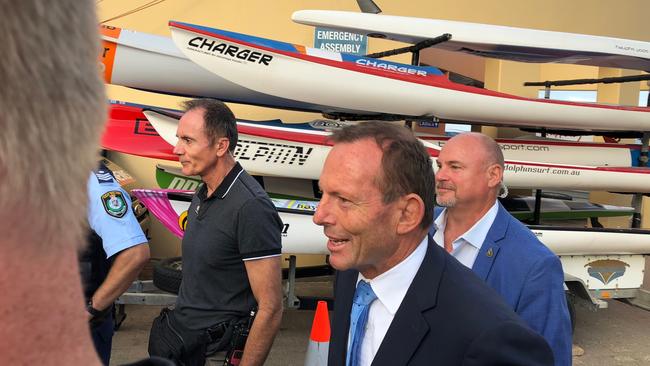 Tony Abbott arrives for his debate with Zali Steggall. Picture: Jim O’Rourke.