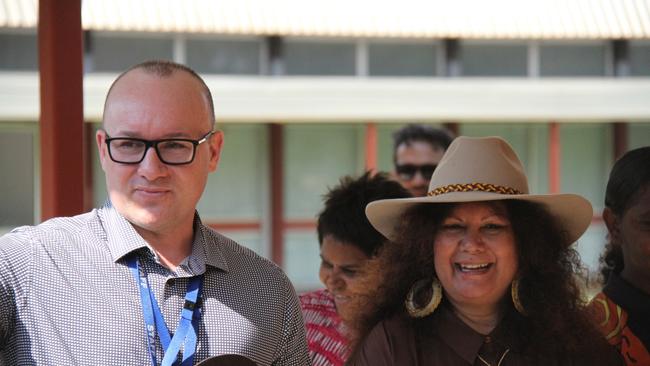 Yirara College principal Wesley Meurant with federal minister for Indigenous Australians Malarndirri McCarthy. Picture: Gera Kazakov