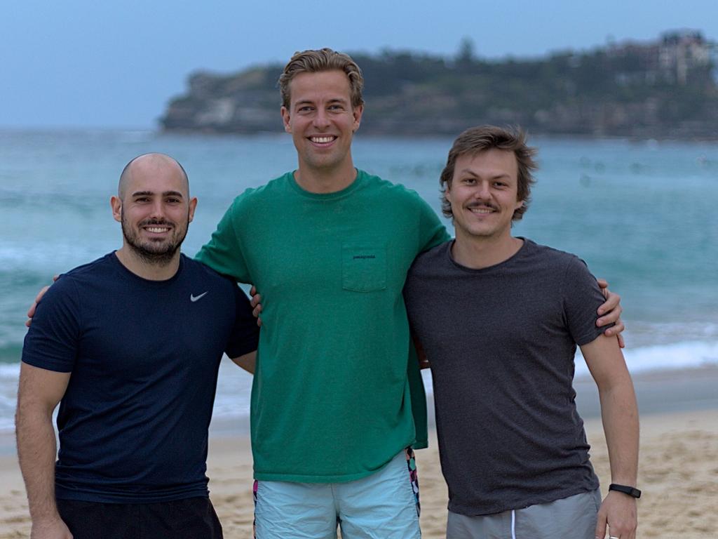 ResQVision founders Julian Kovacek, Alex Piatek and Bryan Pakulski have developed an AI platform to prevent swimmers getting caught in rips. Picture: Supplied