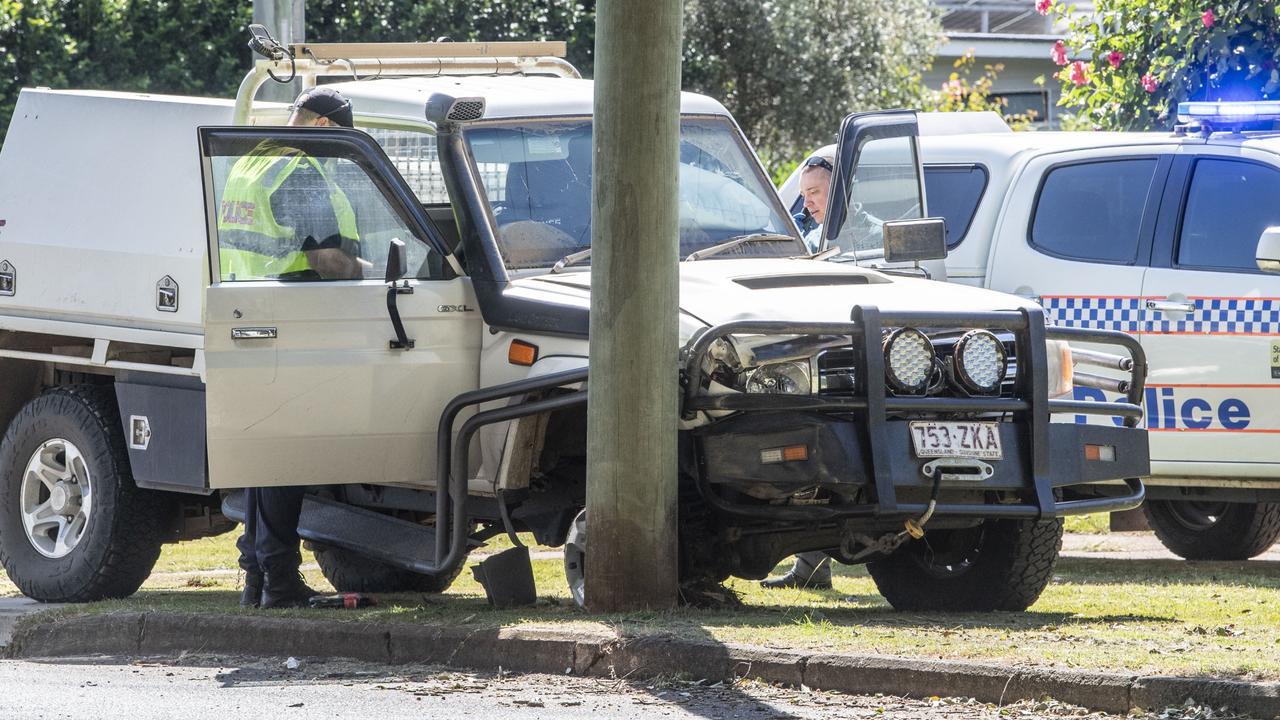 A Toyota Landcruiser utility crashes at Long and Geddes Streets. Picture: Nev Madsen.