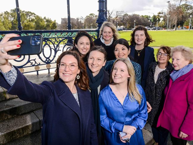 South Australian Liberal Party women’s task force members from left: Carolyn Power, Leah Blyth, Nicola Centofanti, Penny Pratt, Jing Lee, Laura Curran, Chelsea Potter, Michelle Lensink and Trish Worth. Picture: Brenton Edwards