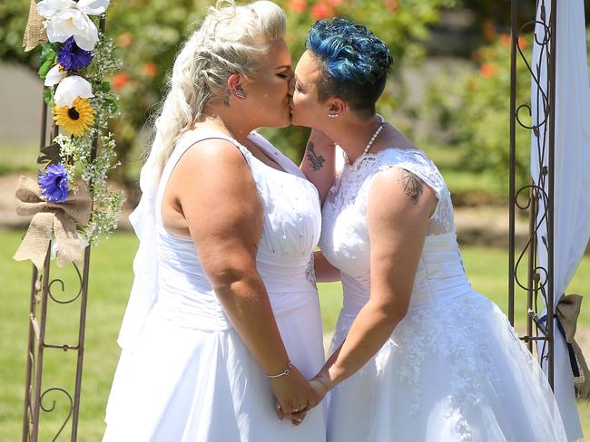 The couples celebrated their dream weddings on a historic day for Australia. Picture: Caroline McCredie/Getty Images