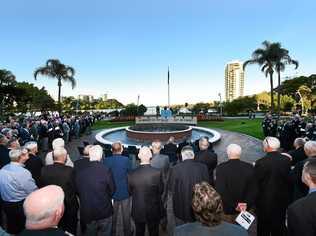 Veterans gather to commemorate the battle of Coral-Balmoral at the Tweed Cenotaph on Thursday. Picture: Scott Davis