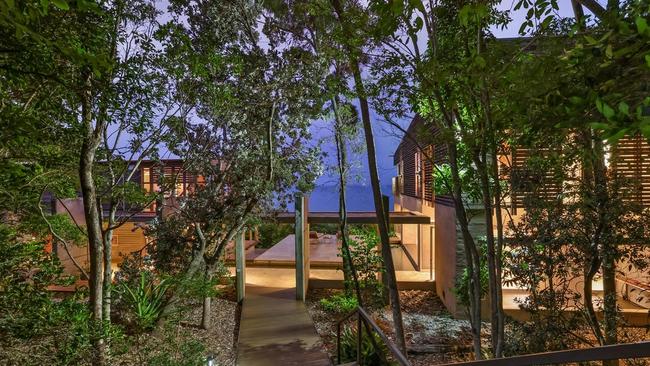 The beach house has two pavilions.